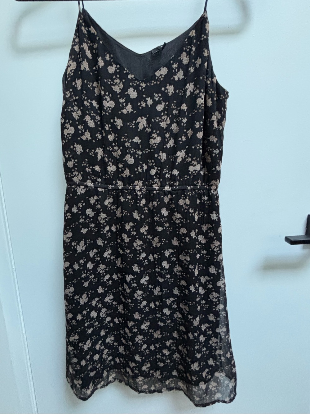 Women's Black Floral Slip Dress with Beige Bloom Print